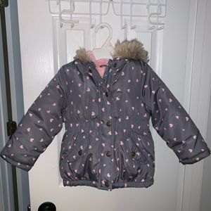 OshKosh Toddler Winter Coat Fleece Hood Hearts 2T